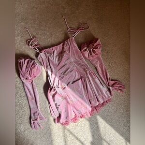 Pink Sleeveless Dress with Gloves